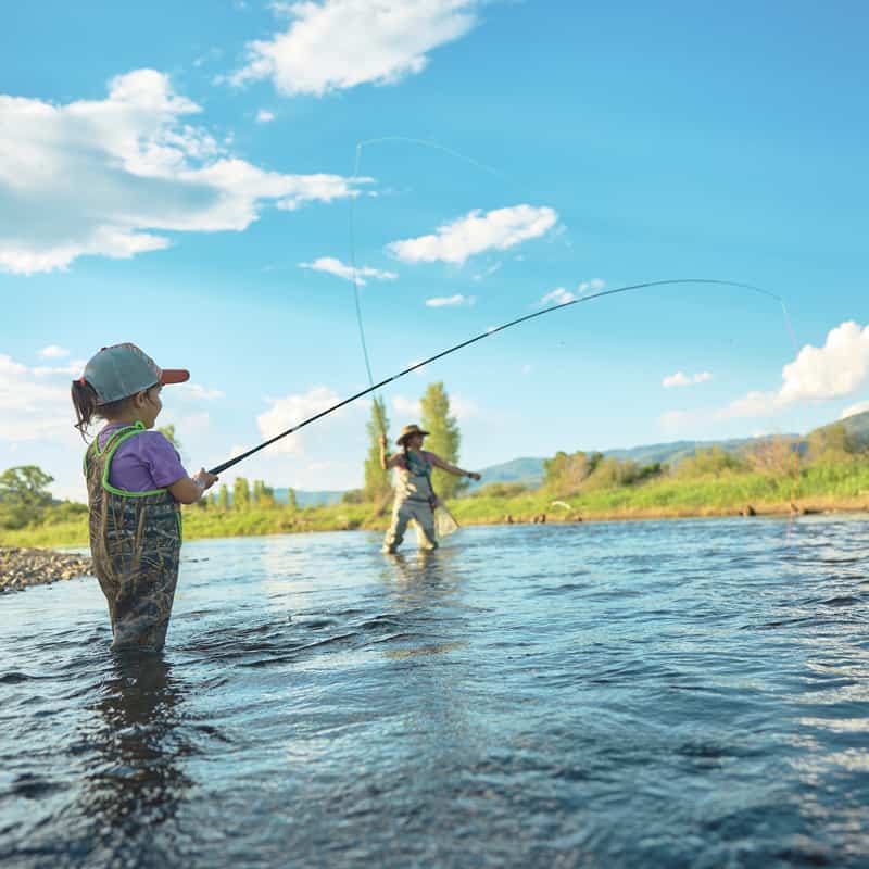 A mom and daughter fishing on the Yampa River