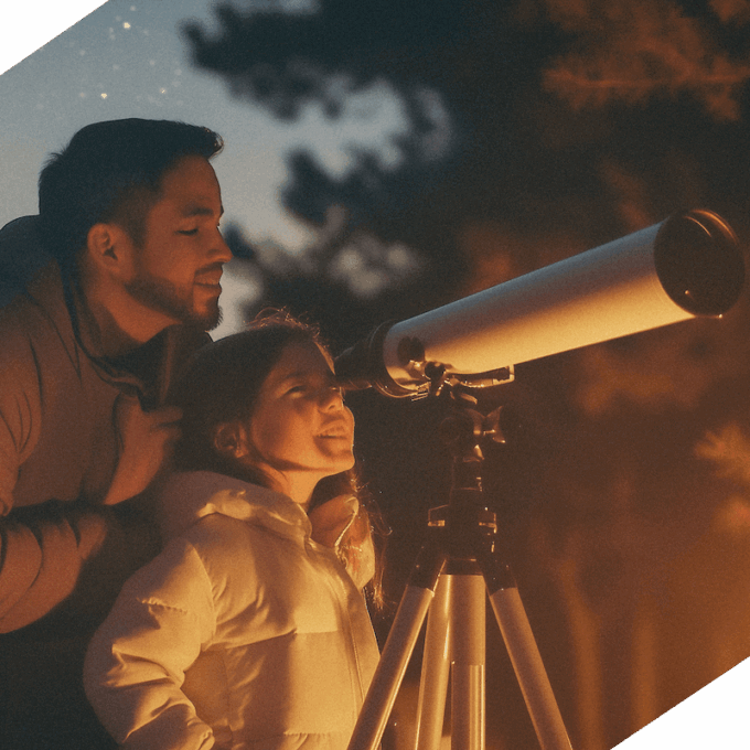 A father and daughter stargazing