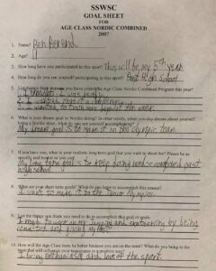 Ben's childhood goal sheet